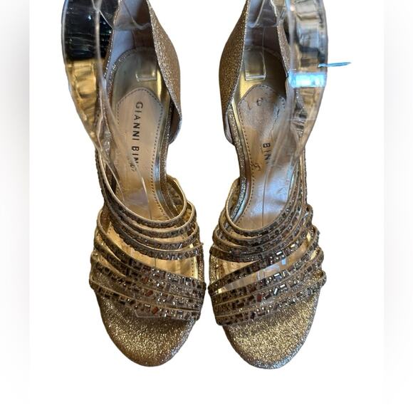 Gianni Bini Gold Heels with Bejeweled Straps Across the Top Womens size 8 - Picture 5 of 13